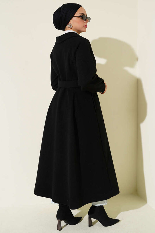 Manteau long en cachemire avec ceinture noir