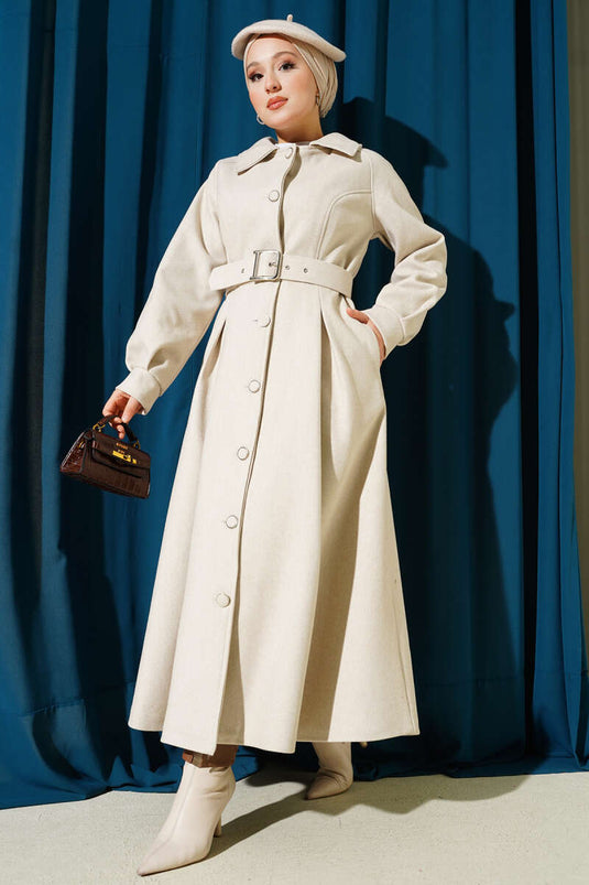 Belted Long Cashmere Coat Stone