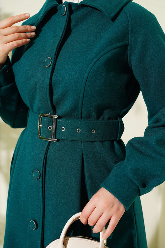 Manteau long en cachemire ceinturé émeraude