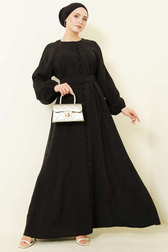 Robe en modal à boutons demi-col avec ceinture noire
