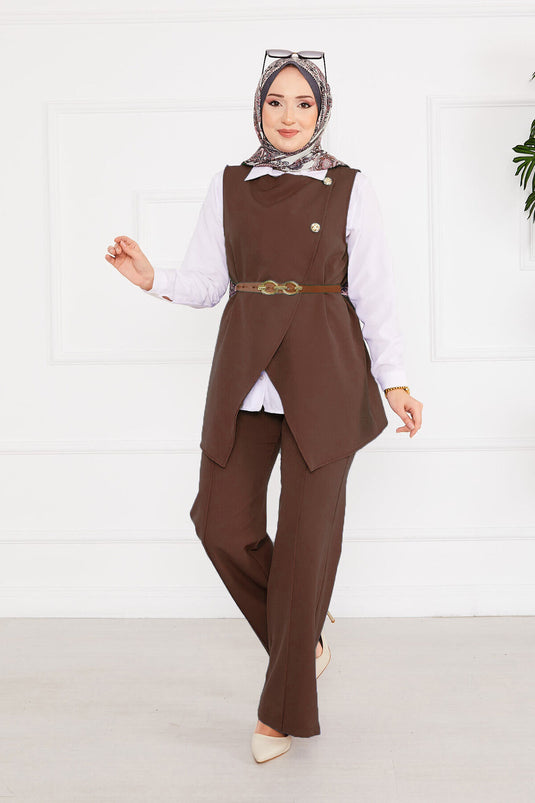 Ensemble De Gilet Avec Ceinture Et Tunique Modeste -11