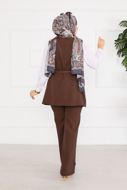 Ensemble De Gilet Avec Ceinture Et Tunique Modeste -11