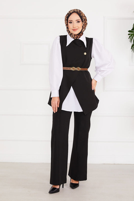 Ensemble Hijab avec gilet et ceinture en deux pièces -2