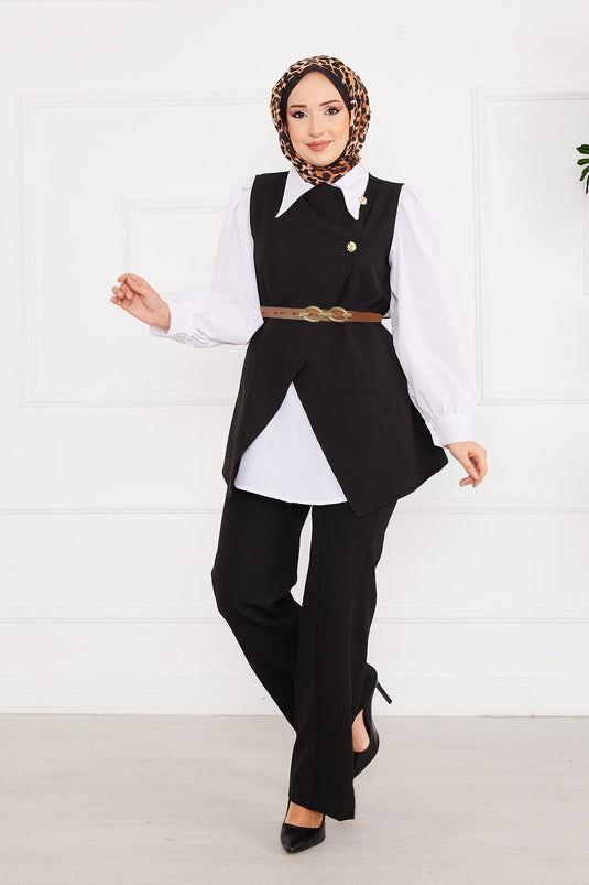 Ensemble Hijab avec gilet et ceinture en deux pièces -2