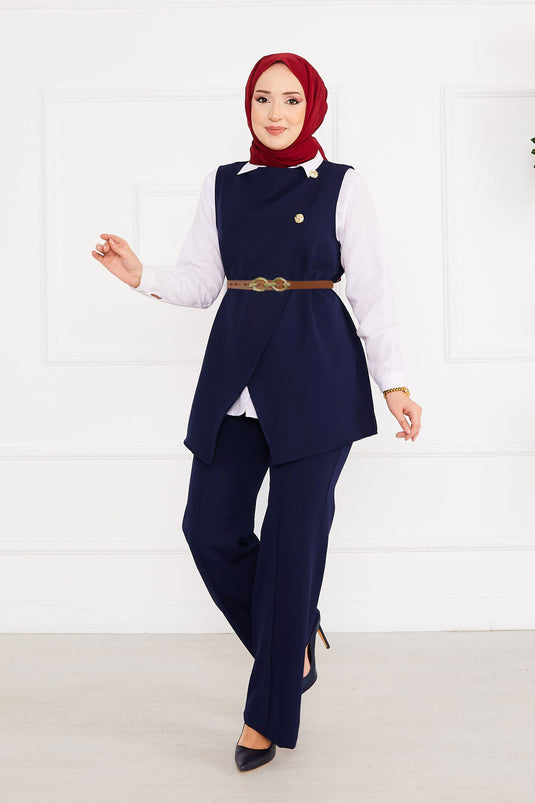 Ensemble Hijab avec gilet et ceinture en deux pièces -3