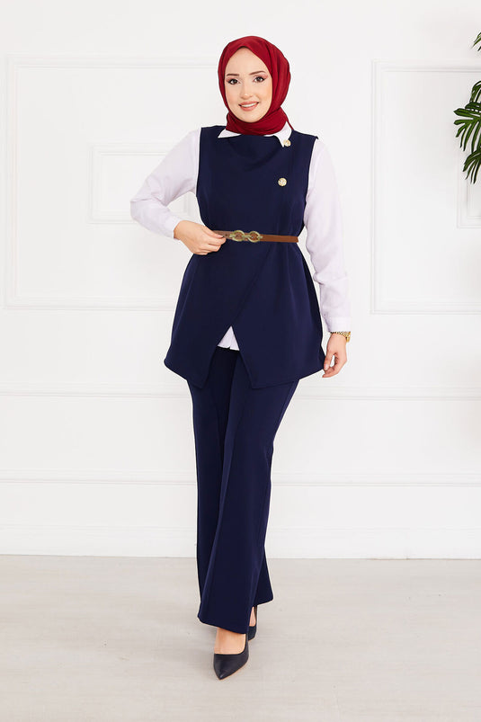 Ensemble Hijab avec gilet et ceinture en deux pièces -3
