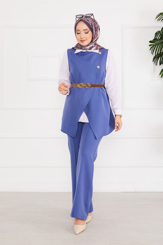 طقم حجاب مكون من قطعتين مع سترة بحزام - 4 قطع