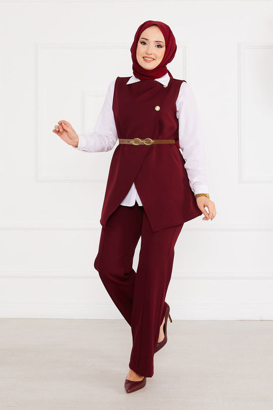 Ensemble Hijab deux pièces avec ceinture et veste -5