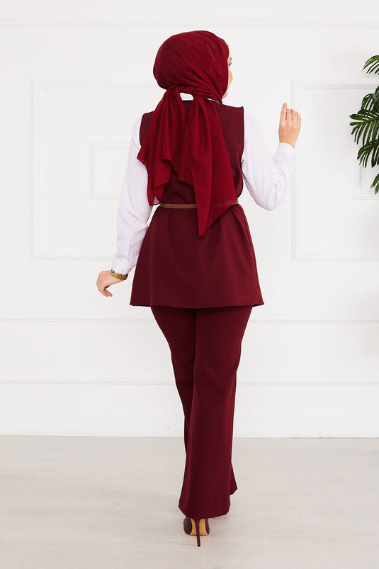 Ensemble Hijab deux pièces avec ceinture et veste -5