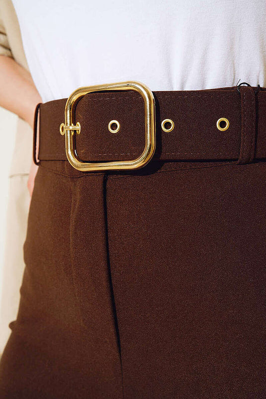 High-Waisted Wide-Leg Brown Pants with Belt