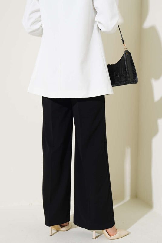 Pantalon large noir taille haute avec ceinture