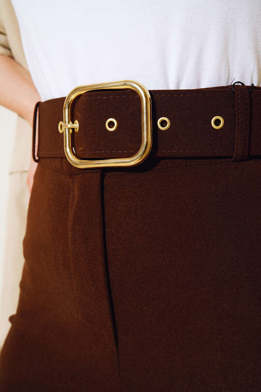 Pantalon large taille haute ceinturé beige