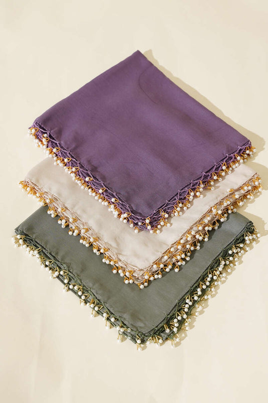 Kenarları Boncuk İşlemeli Yazma Eşarp Asorti 2