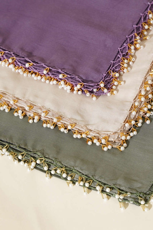 Kenarları Boncuk İşlemeli Yazma Eşarp Asorti 2