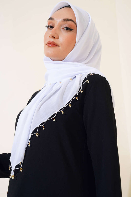 Écharpe blanche avec bords perlés