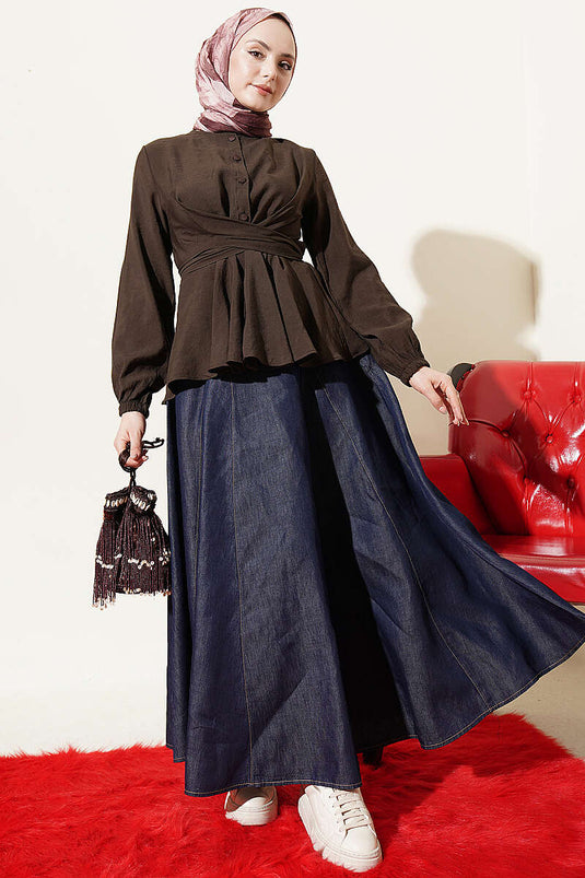 Camicia corta con nodo integrato Marrone