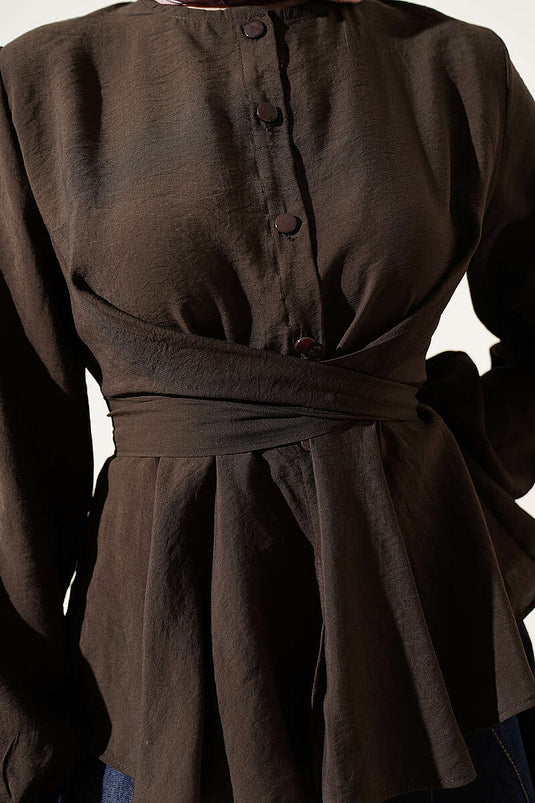 Camicia corta con nodo integrato Marrone