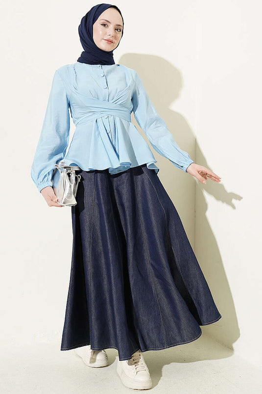 Self-Tie Short Shirt Blue