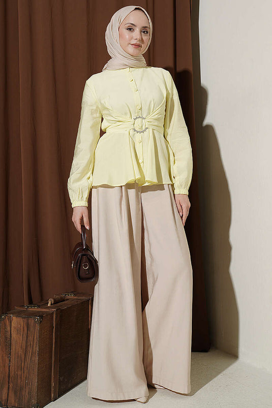 Self-Tie Short Shirt Yellow