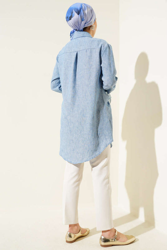 Chemise ceinturée à la taille bleue