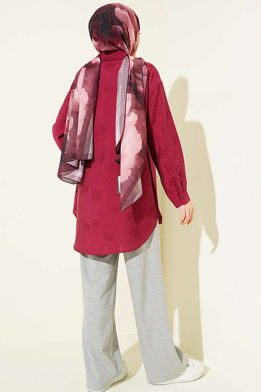 Camicia Bordeaux con Motivo Floreale Integrato