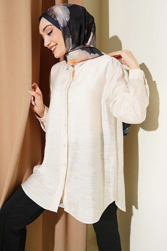 Selbstgemustertes Hemd mit Blumenmuster in Steinfarben