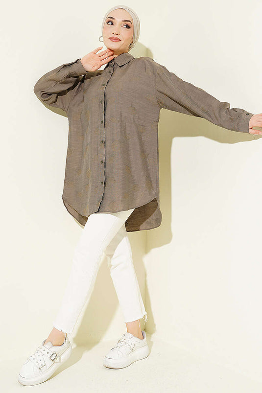 Camicia con motivo floreale integrato color visone