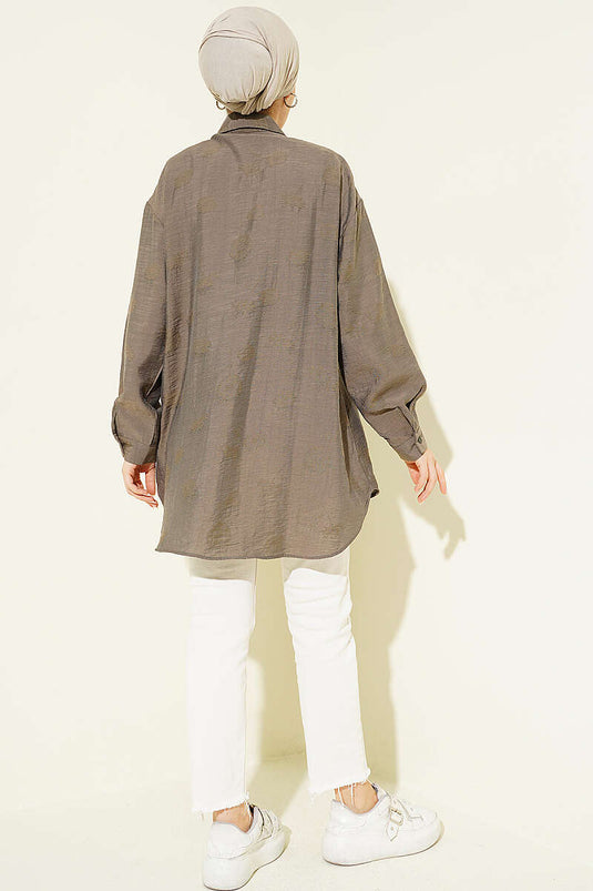 Camicia con motivo floreale integrato color visone