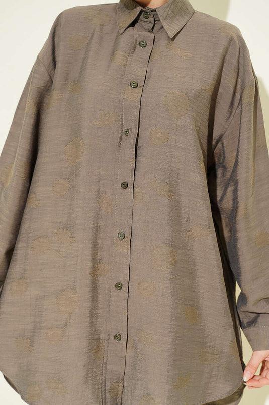 Camicia con motivo floreale integrato color visone