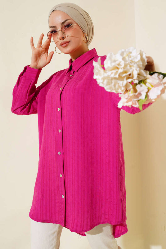 قميص مخطط ذاتيًا باللون الفوشيا