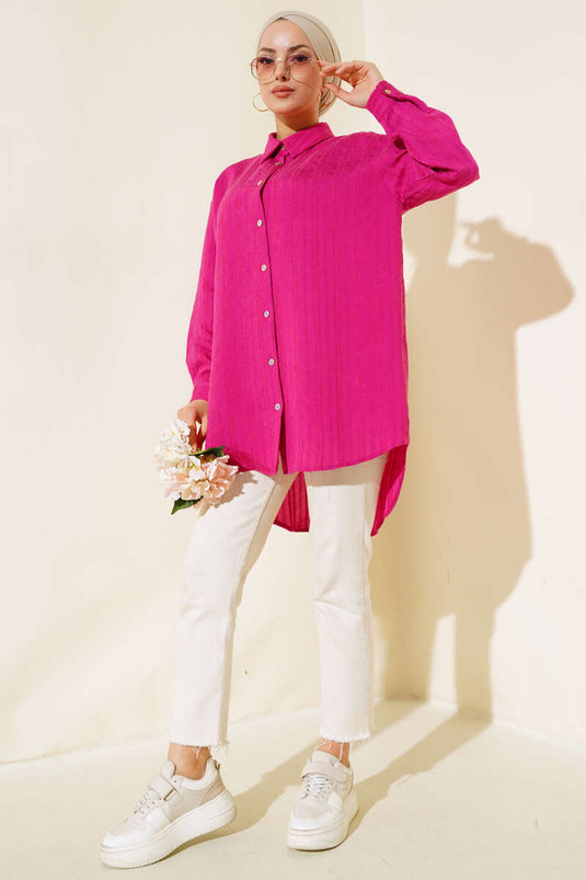 قميص مخطط ذاتيًا باللون الفوشيا