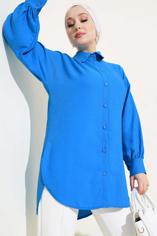 Chemise jacquard à manches ballon à motifs Saxe