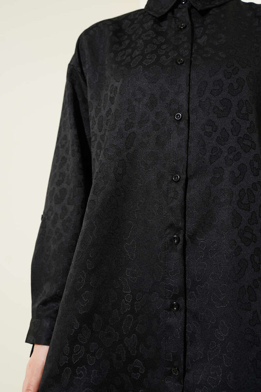 Self-Patterned Jacquard Shirt Two Piece Set Black