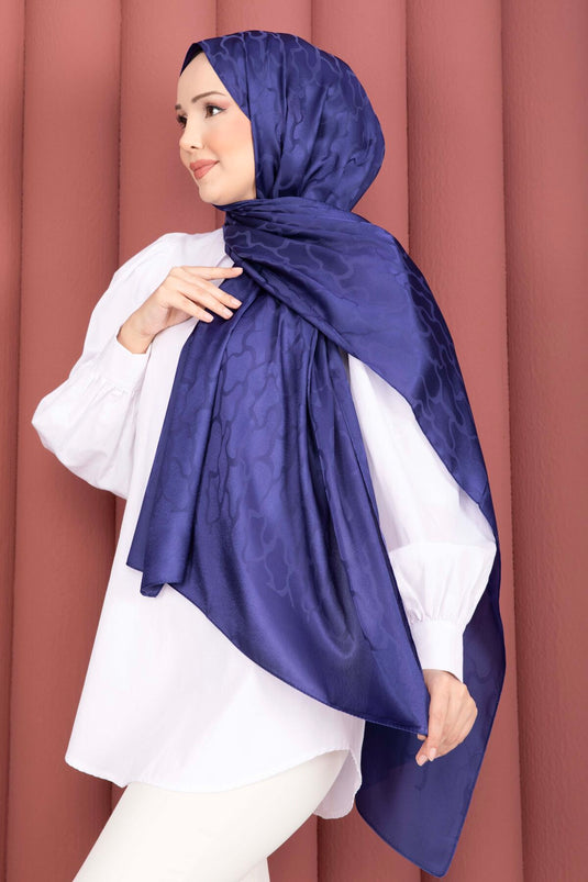 Série d'écharpes jacquard à motifs intégrés bleu saphir