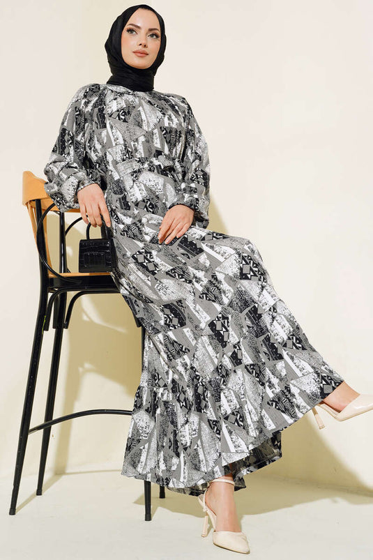 Self Patterned Layered Dress Smoke