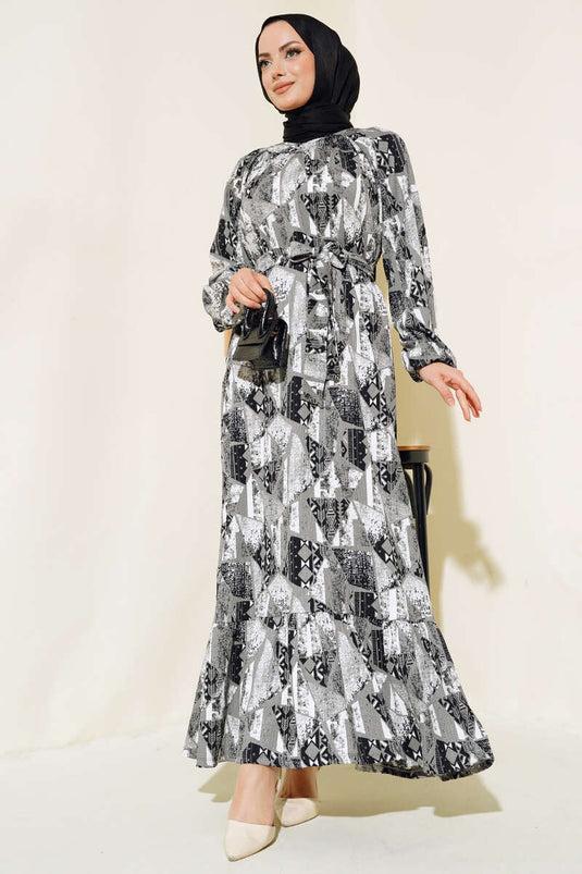 Self Patterned Layered Dress Smoke