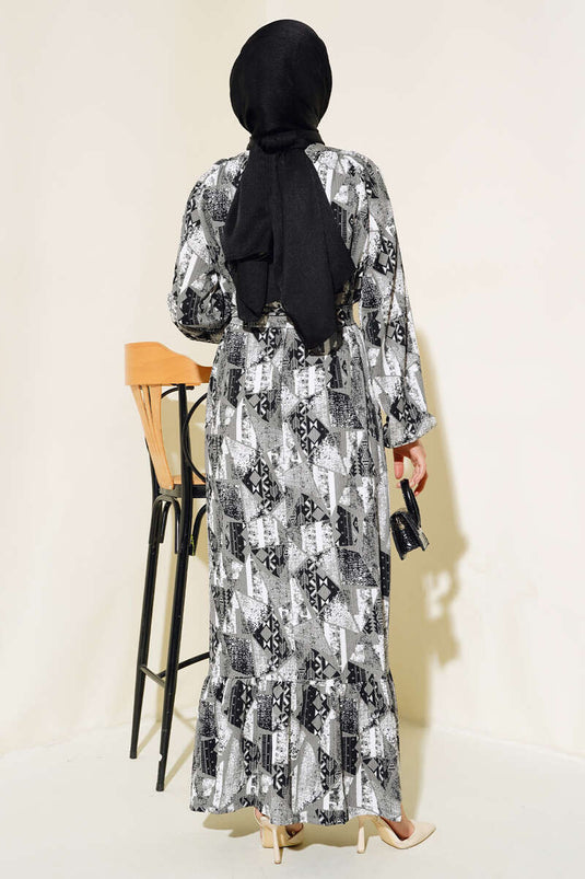 Self Patterned Layered Dress Smoke