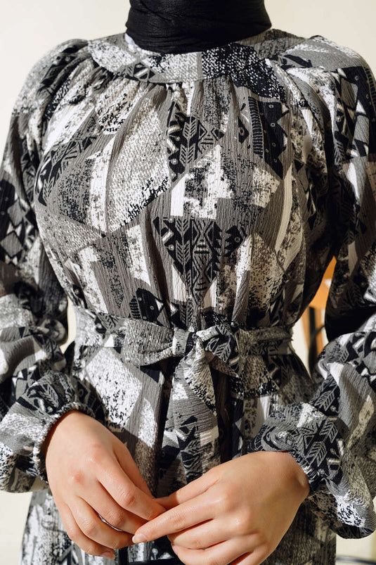 Self Patterned Layered Dress Smoke