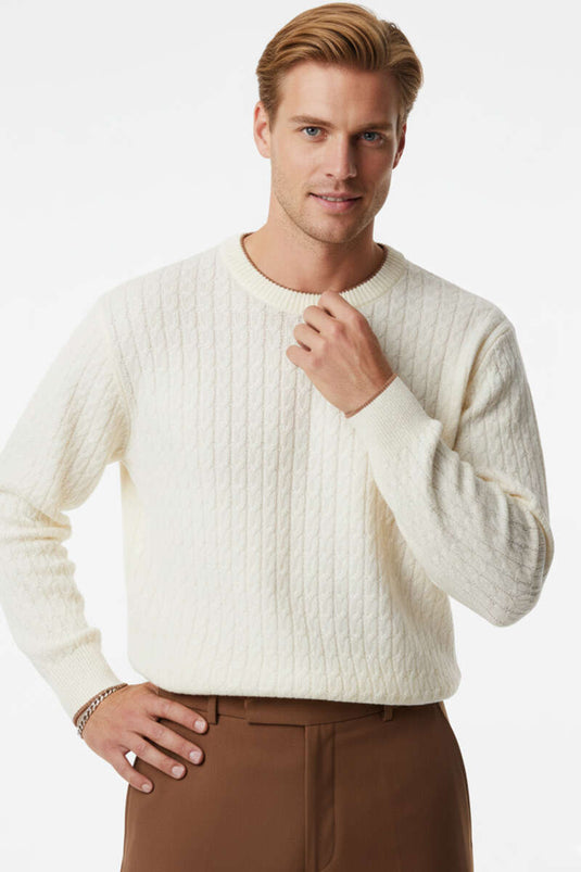 Pull homme en maille à motif ton sur ton, écru