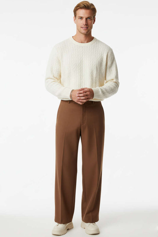 Pull homme en maille à motif ton sur ton, écru