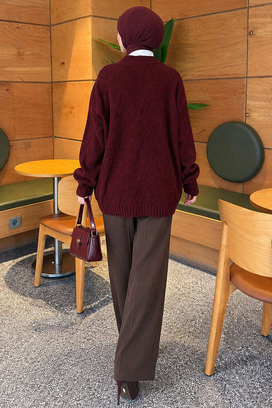 Gemusterter Strickcardigan Burgund