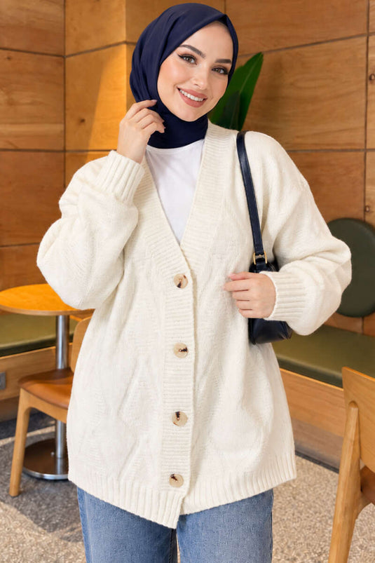 Gemustertes Strickjacke Ecru