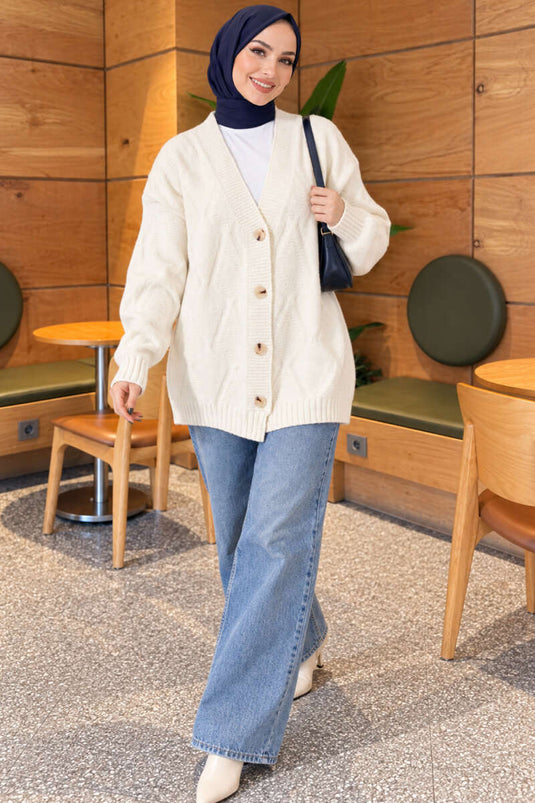 Gemustertes Strickjacke Ecru