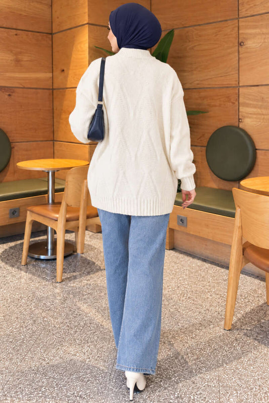 Gemustertes Strickjacke Ecru