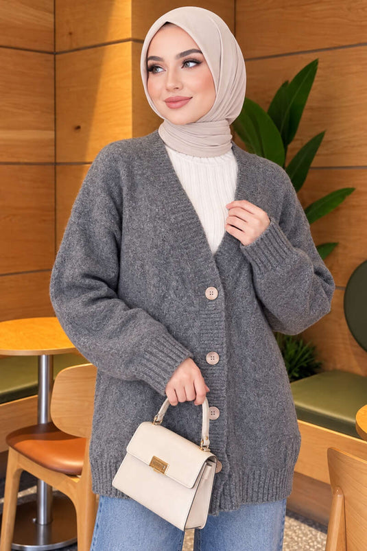 Gilet En Maille À Motifs Gris Fumé