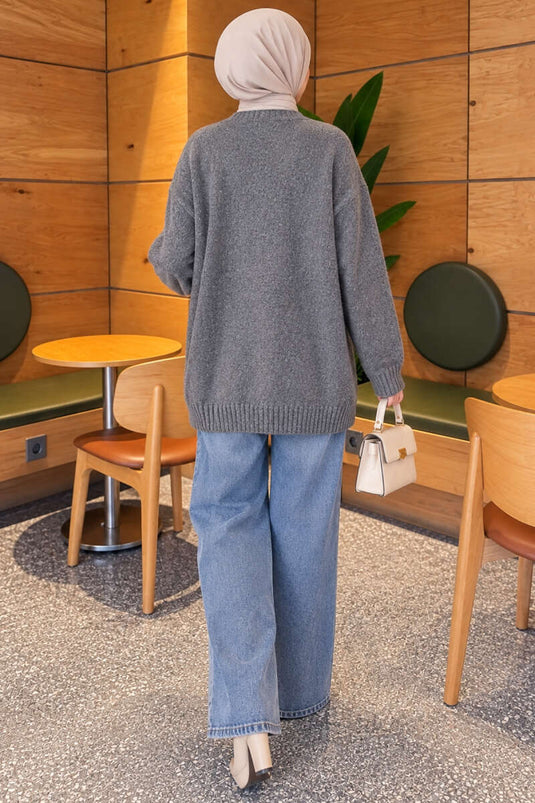 Gilet En Maille À Motifs Gris Fumé