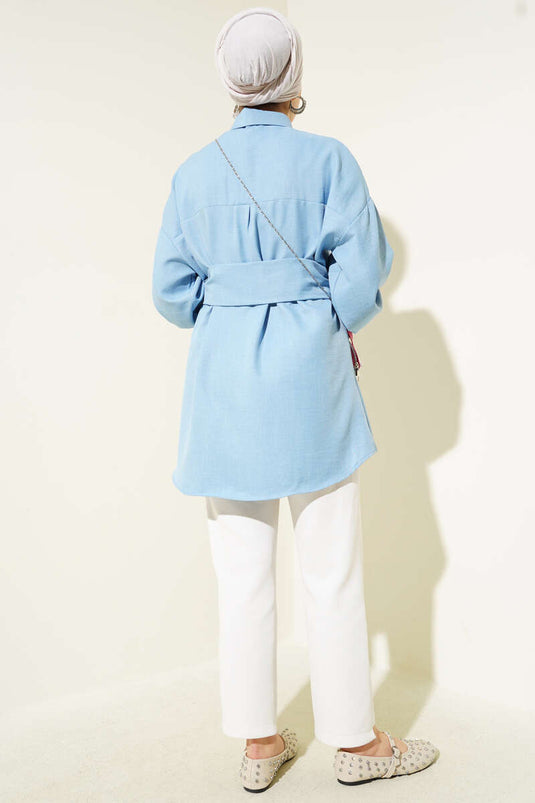 Chemise large à ceinture bleu bébé