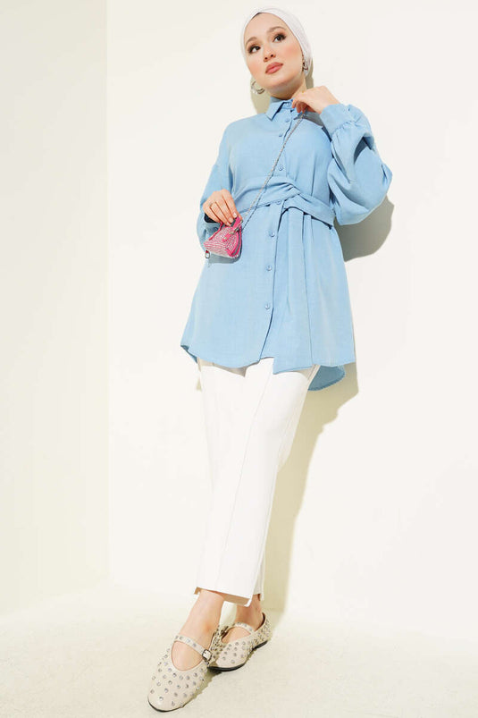 Chemise large à ceinture bleu bébé