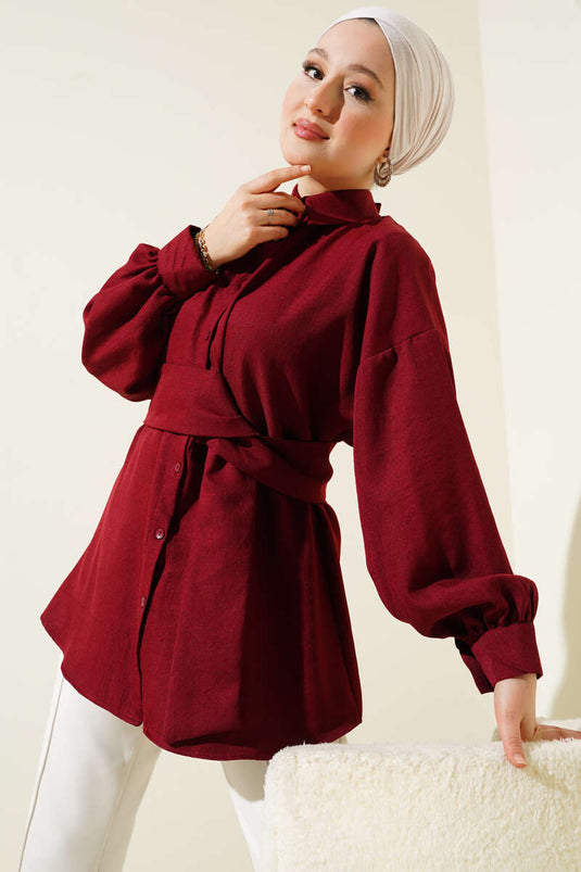 Chemise large à ceinture rouge bordeaux