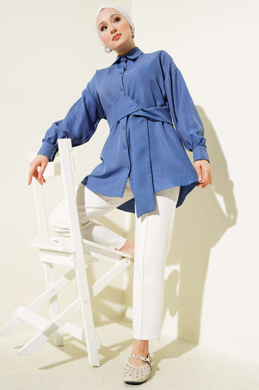 Chemise large à ceinture Indigo